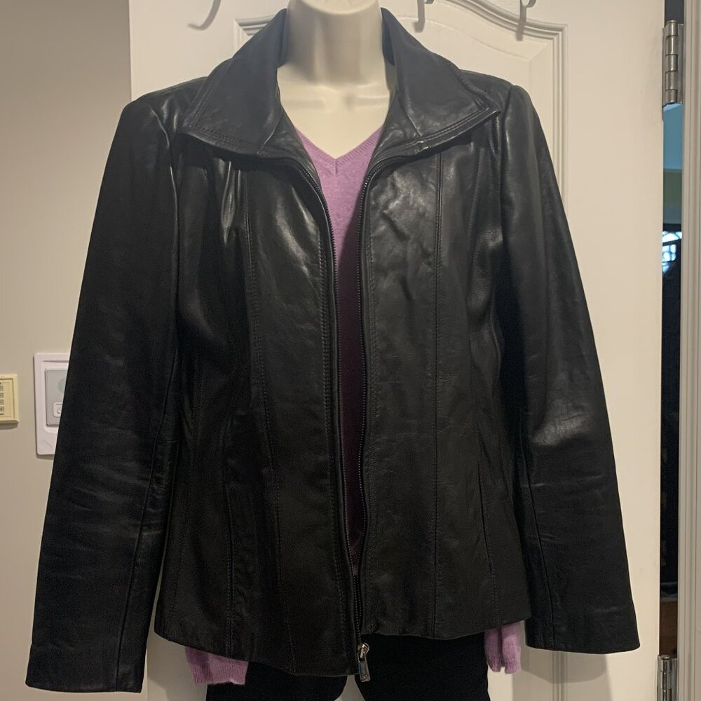 Jones New York Black Biker Style Leather Jacket
